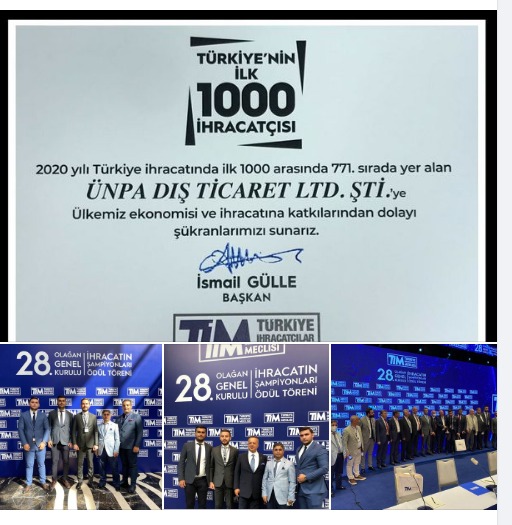 2020'de de TÜRKİYE'NİN İLK 1000 İHRACATÇISINDAN BİRİ OLDUK